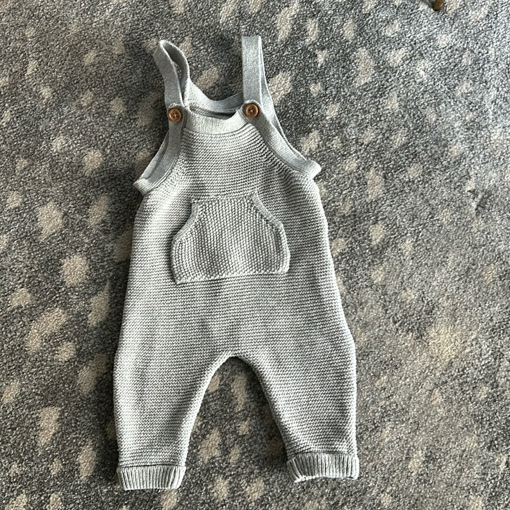 Grey sweater knit newborn overall